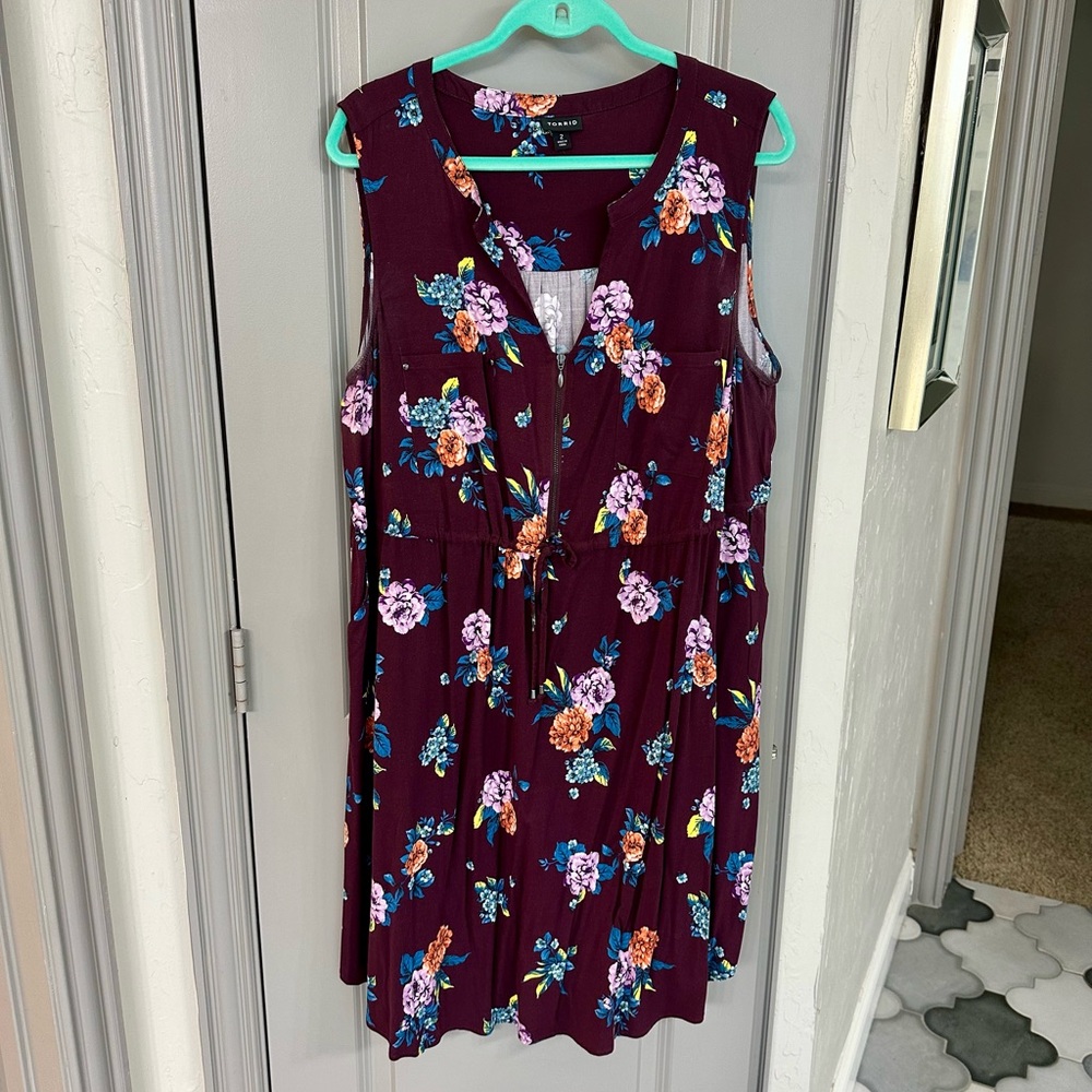 Torrid Floral Mini Dress with Zip Front - Purple and Multicolor with Pockets